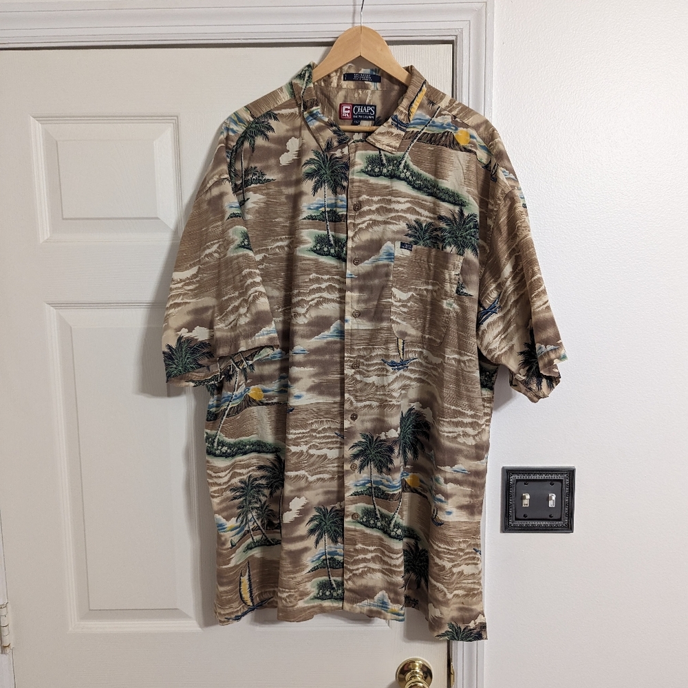 Chaps Ralph Lauren tropical Hawaiian button front beige shirt size 3XLT
